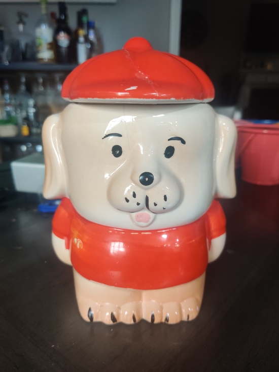 Other - Vintage Puppy Cookie Jar - Red and Cream Ceramic Treat Container